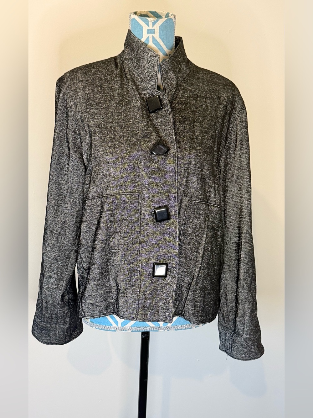 Caroline Rose Gray Button Front Lined Short Jacket Blazer Women's Size S